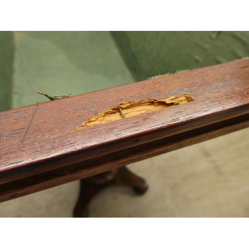 65 - An early Victorian rosewood sewing table with two drawers and a wool basket, raised on a pedestal ba... 