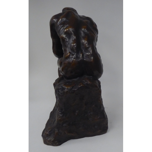 73 - After A Rodin - a cast and patinated bronze figure 'The Thinker'  bears an impressed signature  14