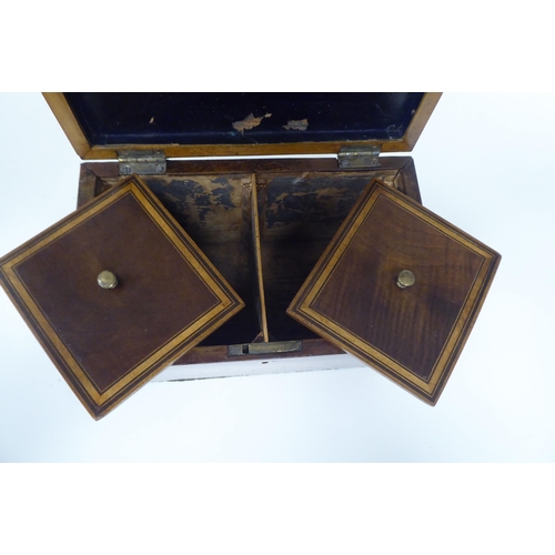 76 - An early 19thC satin mahogany, boxwood string inlaid and shell marquetry tea casket with straight si... 