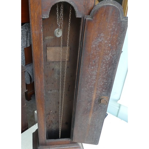 16 - An 18thC oak longcase clock with a pagoda top, over a square window and straight trunk, incorporatin... 