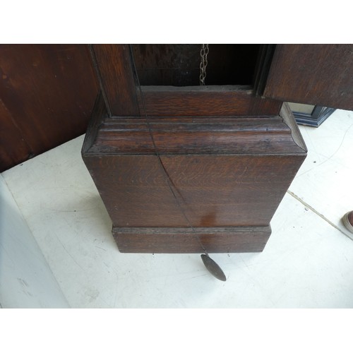 16 - An 18thC oak longcase clock with a pagoda top, over a square window and straight trunk, incorporatin... 