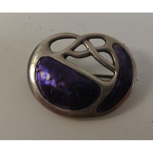 82 - A Charles Horner Art Nouveau silver and purple enamel oval brooch  Chester 1909