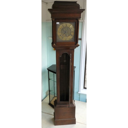 352 - An 18thC oak longcase clock with a pagoda top, over a square window and straight trunk, incorporatin... 