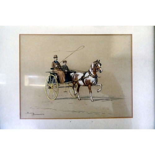 106 - Ninetta Butterworth - a gentleman and a boy in a horse drawn carriage  watercolour  bears a signatur... 