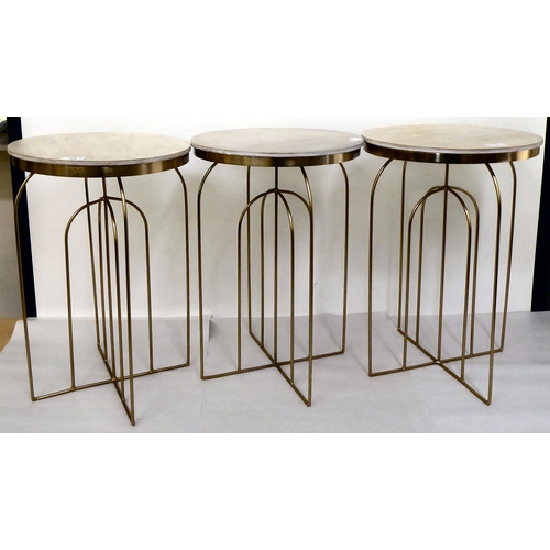 13 - Three modern limed wooden top stools, on gilded wire underframes  19