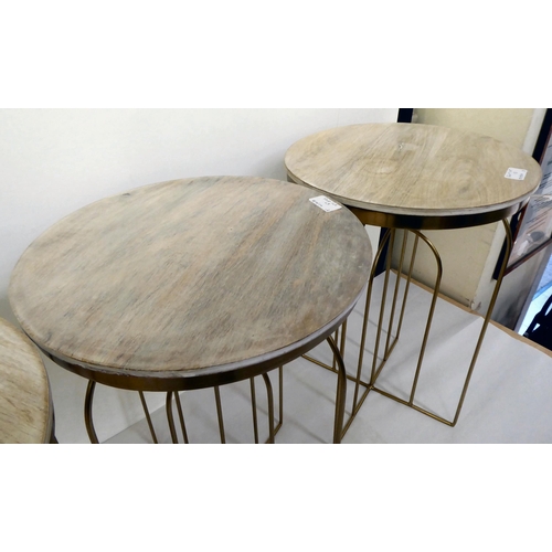 13 - Three modern limed wooden top stools, on gilded wire underframes  19