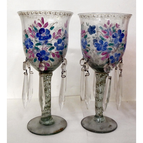 131 - Victorian and later glass lustre vases: to include a pair of ruby coloured example with facet drops ... 