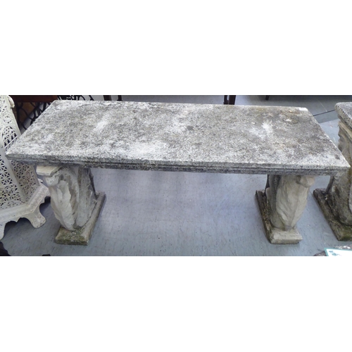 152 - A composition stone, twin pedestal bench  48