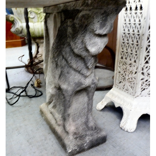 152 - A composition stone, twin pedestal bench  48