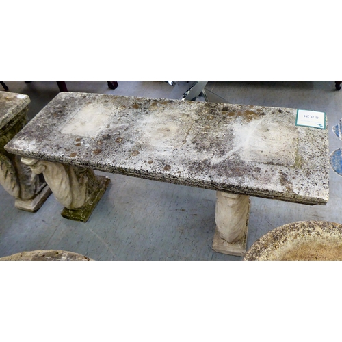 153 - A composition stone, twin pedestal bench  48