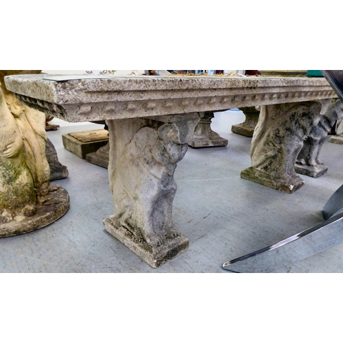 153 - A composition stone, twin pedestal bench  48