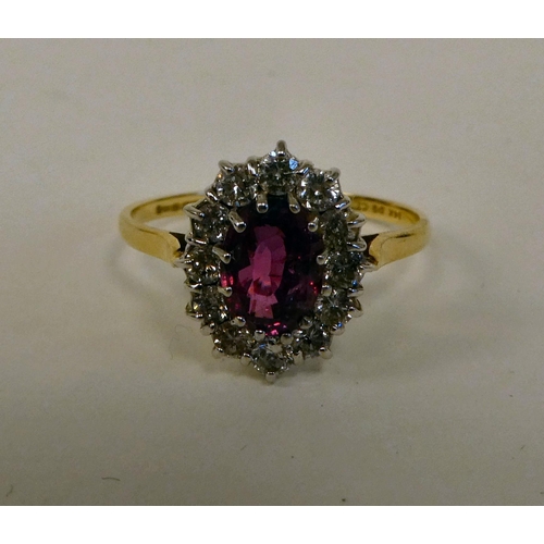 160 - A 14ct gold spinel and diamond set cluster ring