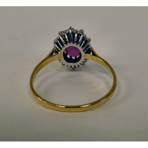 160 - A 14ct gold spinel and diamond set cluster ring