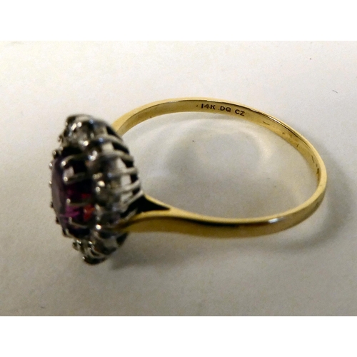 160 - A 14ct gold spinel and diamond set cluster ring