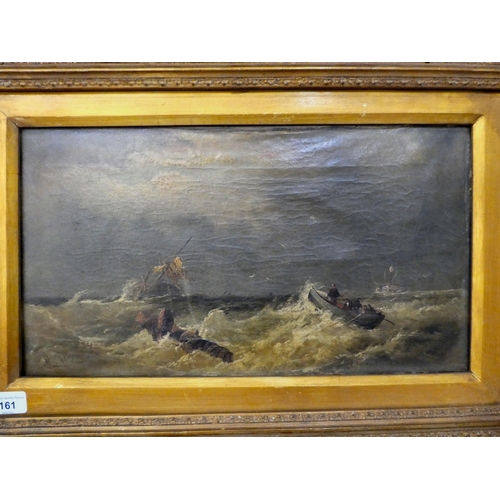 161 - W Lyons - boats on a choppy sea  oil on canvas  bears a signature  9