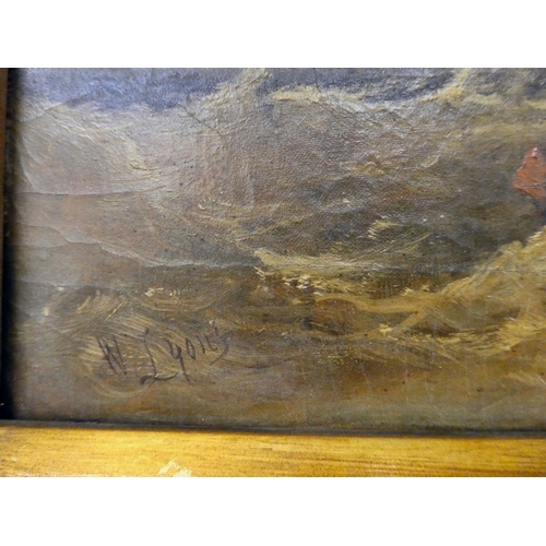 161 - W Lyons - boats on a choppy sea  oil on canvas  bears a signature  9