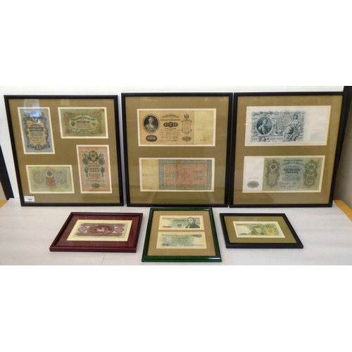 165 - Six framed 19thC and later Polish banknotes; and similar displays  mixed sizes 