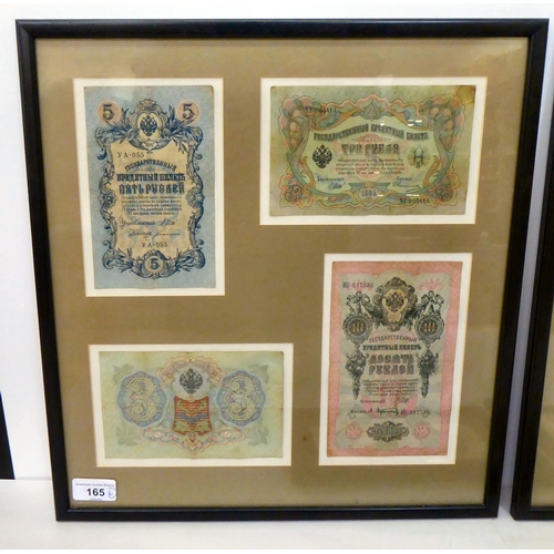 165 - Six framed 19thC and later Polish banknotes; and similar displays  mixed sizes 