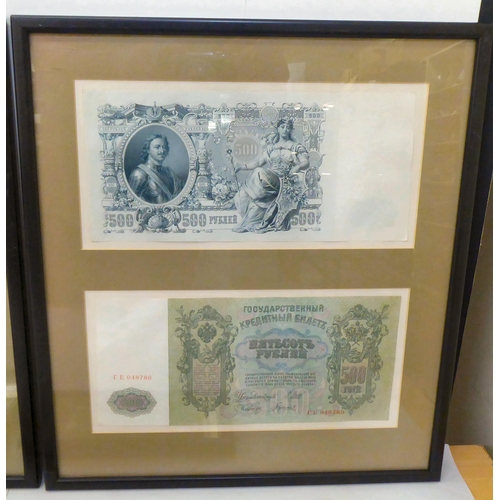 165 - Six framed 19thC and later Polish banknotes; and similar displays  mixed sizes 