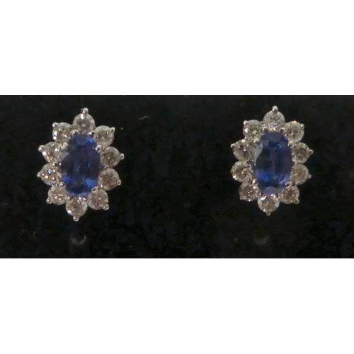 166 - A pair of 18ct white gold, sapphire and diamond set earrings 