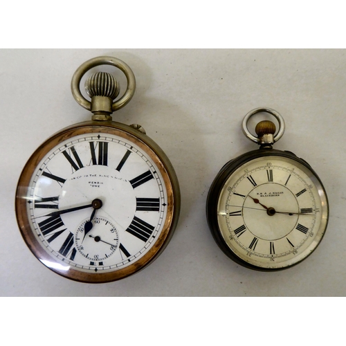 170 - A silver pocket watch; and a Goliath style watch, in non precious metal