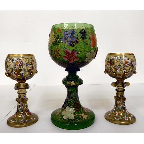 29 - Venetian glassware: to include a pair of goblets with over painted decoration