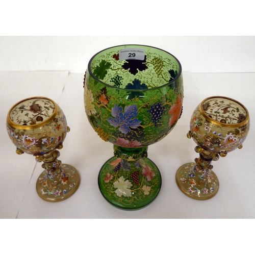 29 - Venetian glassware: to include a pair of goblets with over painted decoration