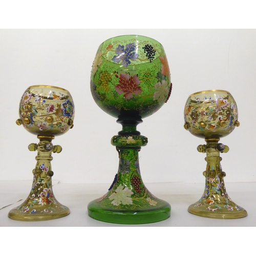 29 - Venetian glassware: to include a pair of goblets with over painted decoration