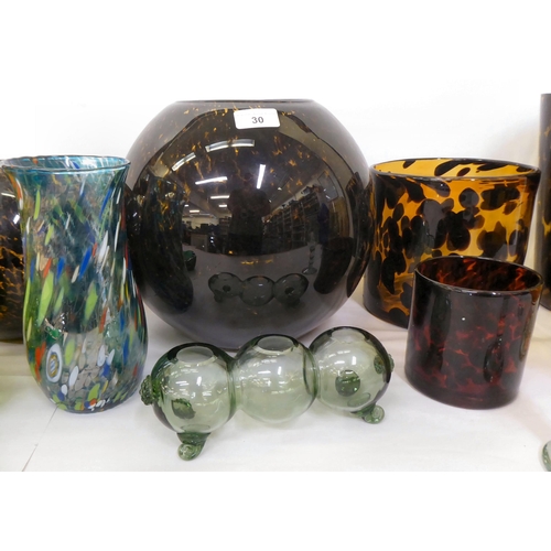 30 - Interior design glassware: to include a multi-coloured vase of baluster design  8