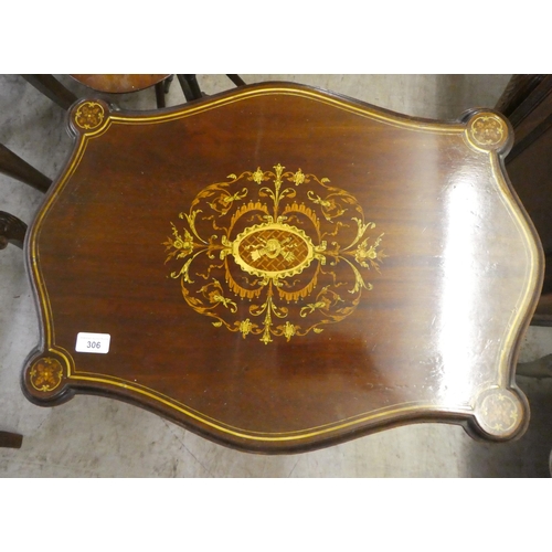 306 - An Edwardian string marquetry inlaid, mahogany hall table, raised on cabriole legs  28