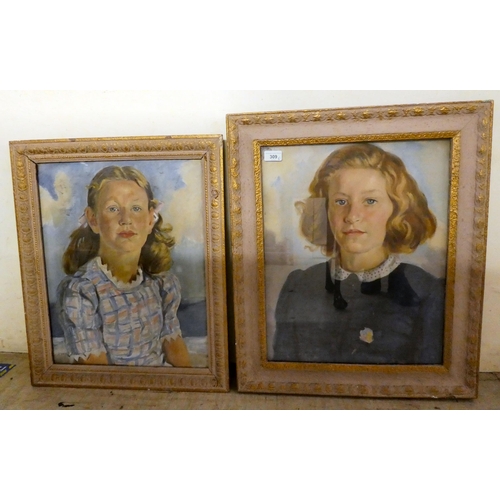 309 - Leonard J Fuller - two portraits of young women  oils  bearing signatures  15