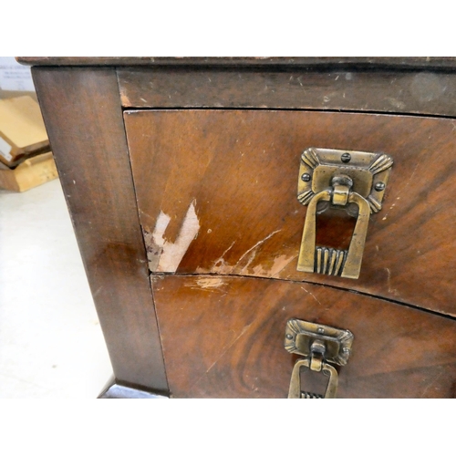 318 - A mid 20thC quarter veneered walnut two drawer canteen table (empty), raised on cabriole forelegs  3... 