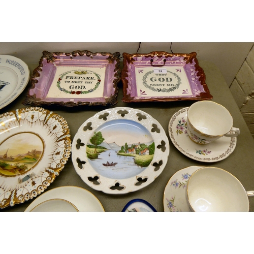 32 - Decorative ceramics: to include two Victorian china plates with religious text  7