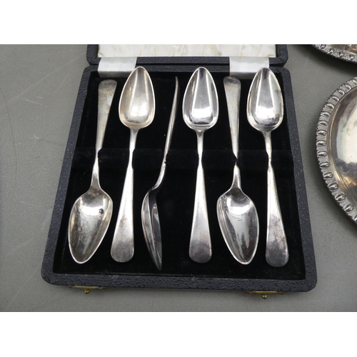 324 - Silver plated tableware and other items: to include three tapersticks