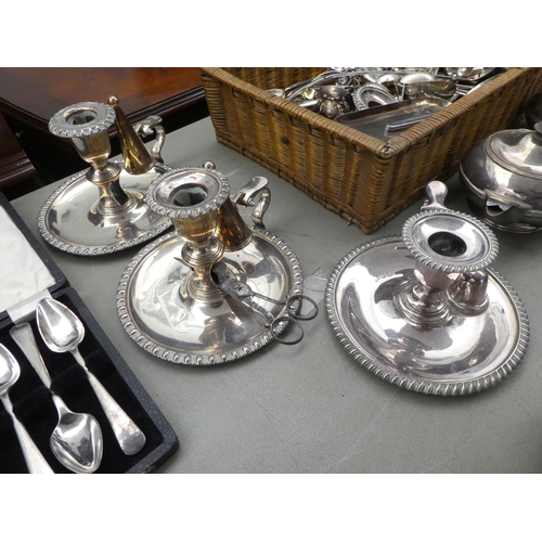 324 - Silver plated tableware and other items: to include three tapersticks