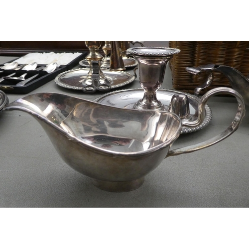 324 - Silver plated tableware and other items: to include three tapersticks