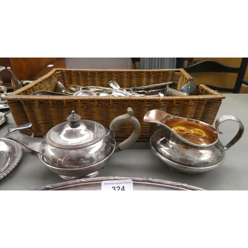 324 - Silver plated tableware and other items: to include three tapersticks