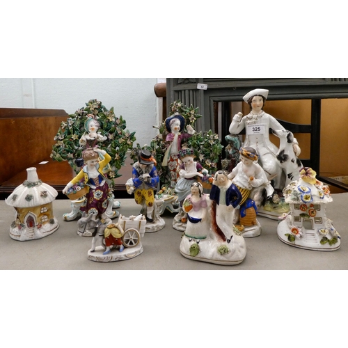 325 - 19thC and later ceramics: to include European porcelain figures; and two Staffordshire figures ... 