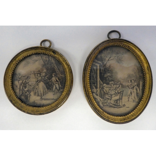 326 - Prints and portrait miniatures in enamelled and other oval frames 