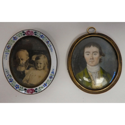 326 - Prints and portrait miniatures in enamelled and other oval frames 