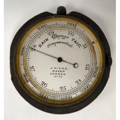 330 - An early/mid 19thC Dutch brass tobacco box; and J Hicks of London pocket barometer 