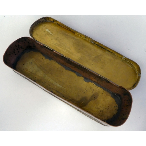 330 - An early/mid 19thC Dutch brass tobacco box; and J Hicks of London pocket barometer 