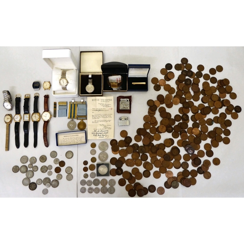 348 - Uncollated coins, lighters, watches and collectables: to include a Rotary manual gold plated wristwa... 