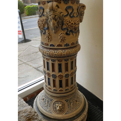 351 - A 19th/20thC Continental neo-classically inspired blue, brown and stone coloured, earthenware, twin ... 