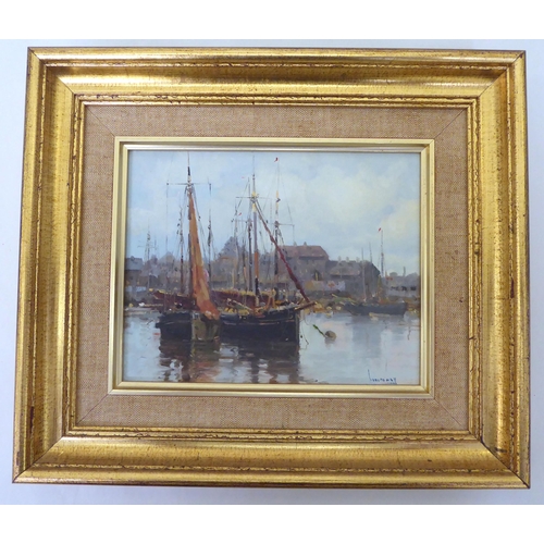 356 - Pictures: to include a study of fishing boats in a harbour  oil on panel  6