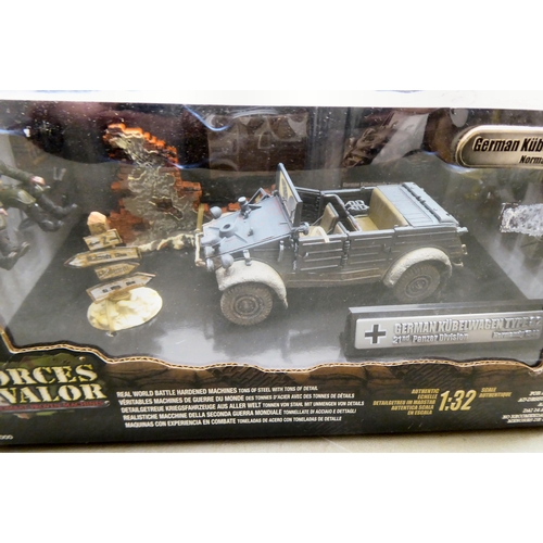 44 - Forces of Valor 1/32 scale diecast vehicles: to include a US M4A3 Sherman Tank; and a German Half Tr... 