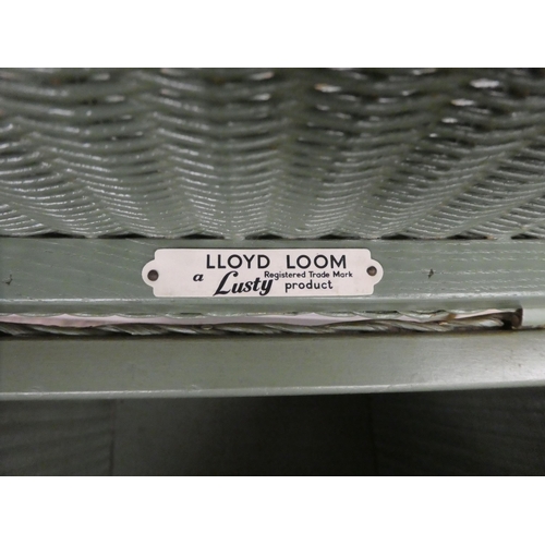 47 - Lloyd Loom furniture: to include a kidney shaped, white painted linen bin with a hinged lid  20