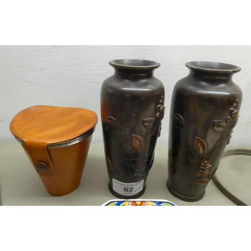 62 - A mixed lot: to include a pair of 20thC Japanese bronze vases  5