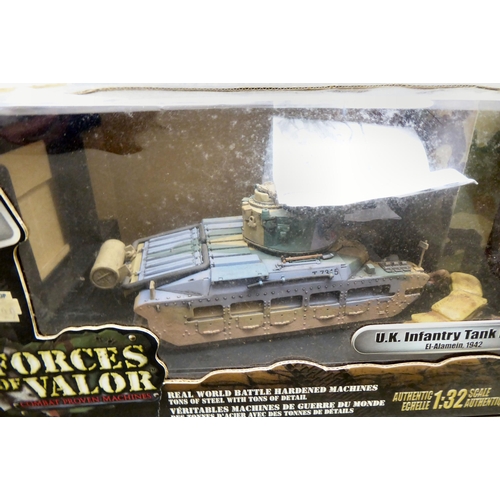 74 - Forces of Valor 1/32 scale diecast model vehicles: to include a UK Infantry Tank Mk.II; and a German... 