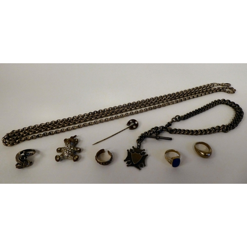 77 - Silver, white metal and other jewellery: to include a curb link watch chain with T-bar and pendant&n... 